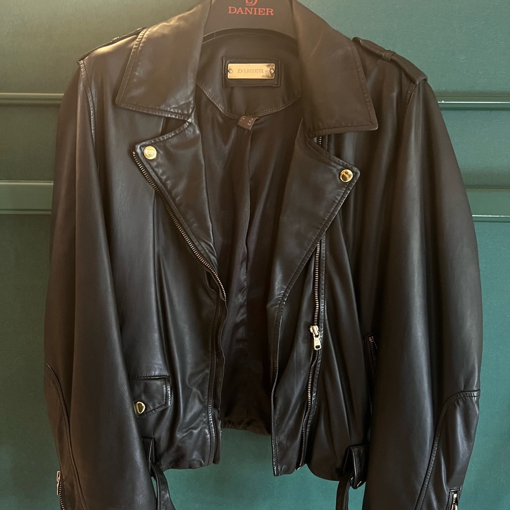 Danier Black and Gold Leather Biker Jacket